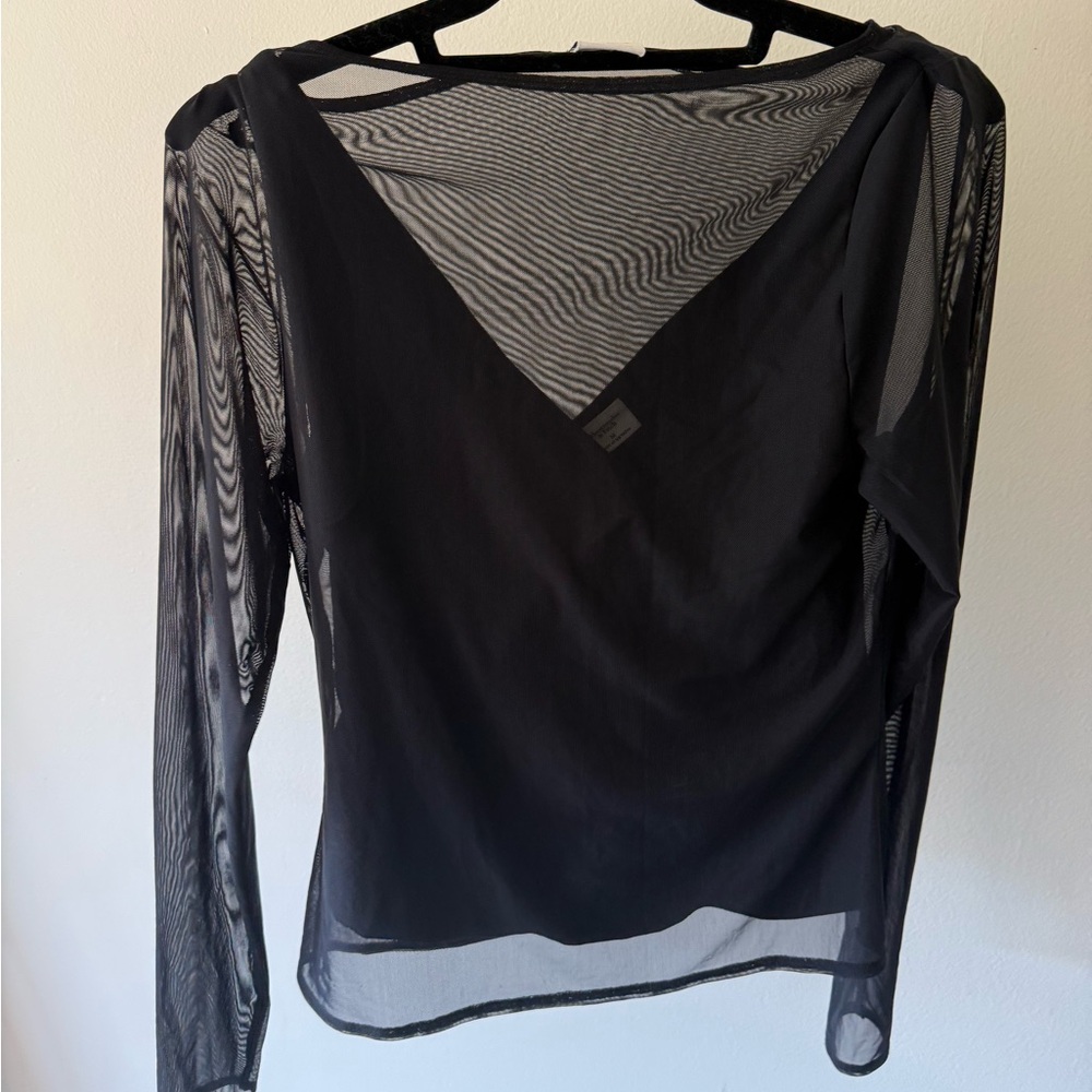 Abercrombie & Fitch Sheer Black V-Neck Long-Sleeve Top